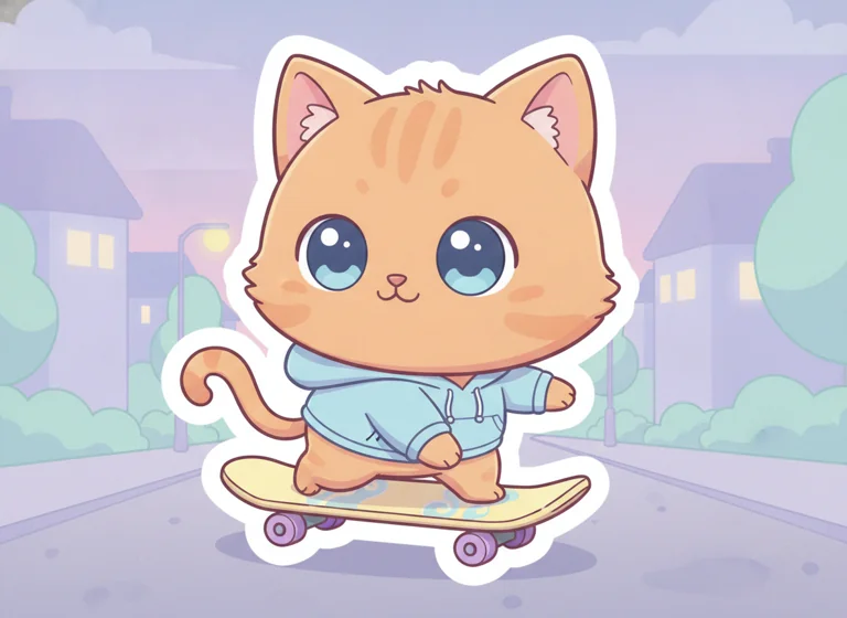 Chibi: cat riding a skateboard, AI-generated illustration