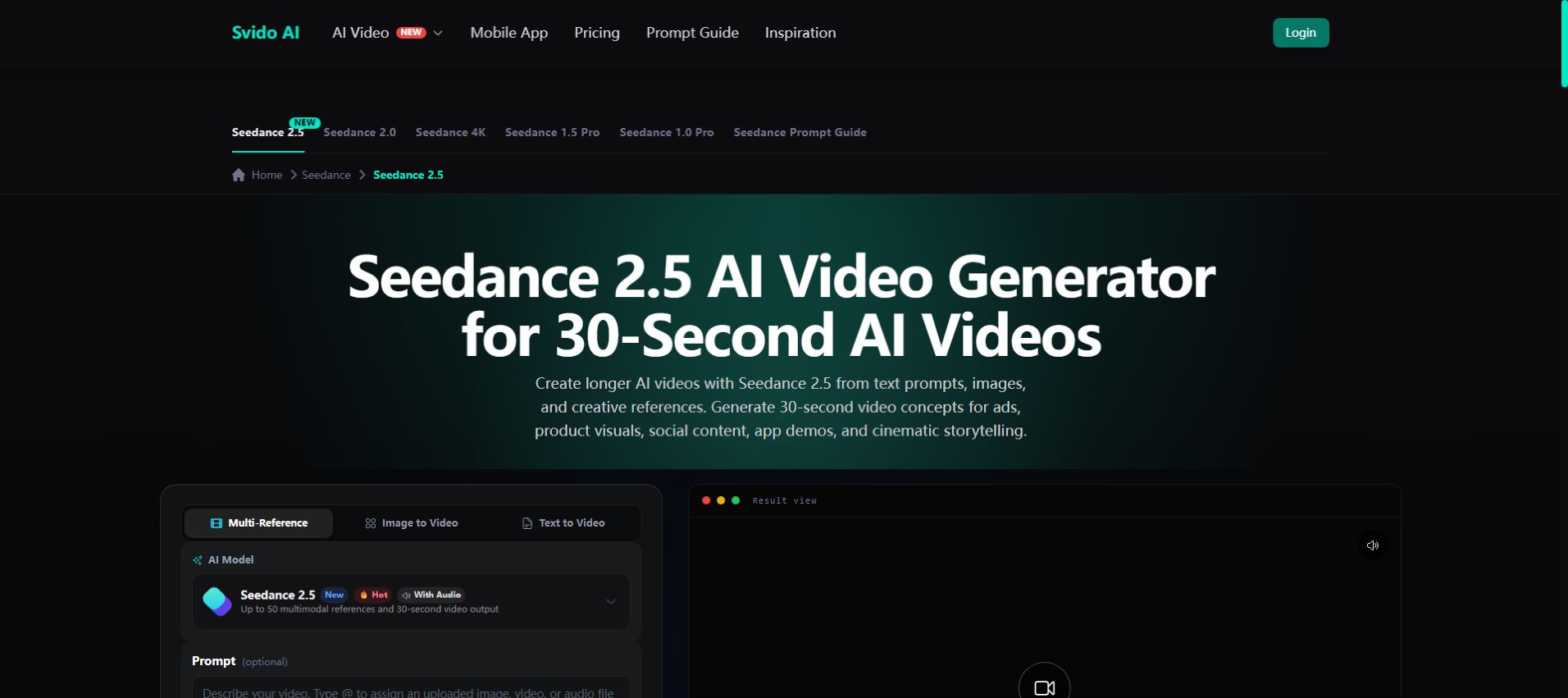 Svido AI / SeedancePro — Seedance 2.5 preview